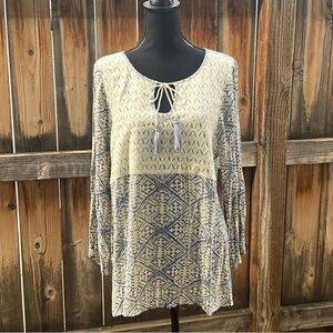 Charming Charlie top boho lace tassels blue shabby chic Large FIRM on PRICE